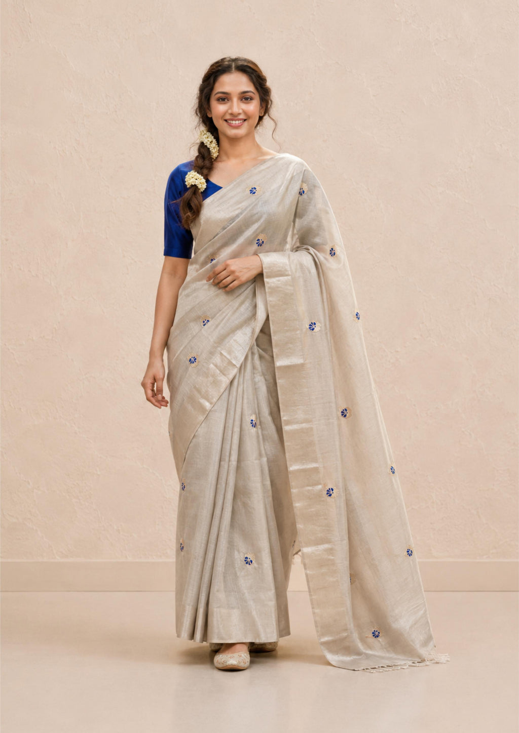 Sridha Silk Blue Meenakari Chanderi Patty Saree