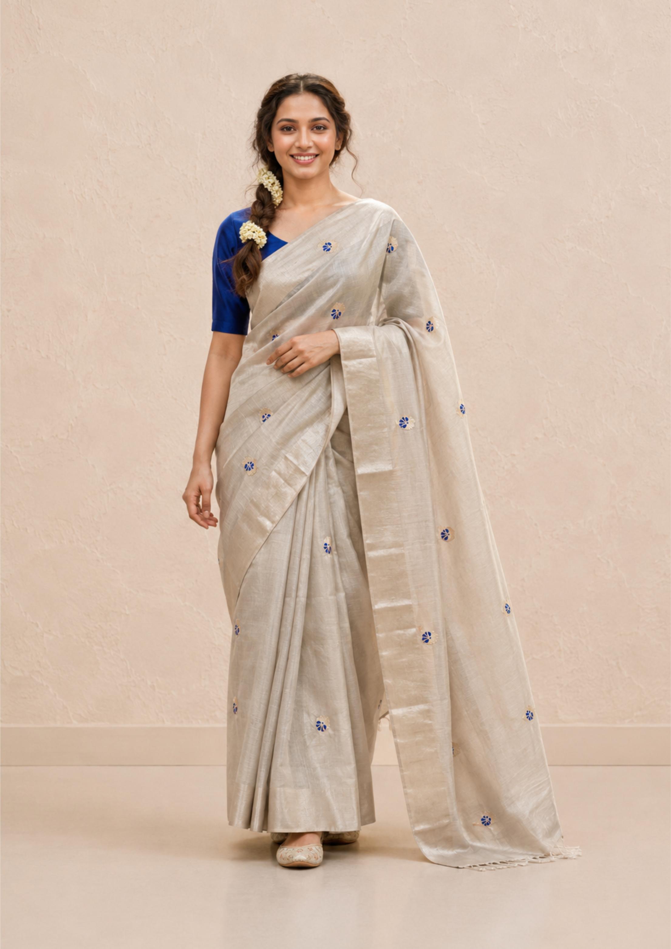Sridha Silk Blue Meenakari Chanderi Patty Saree