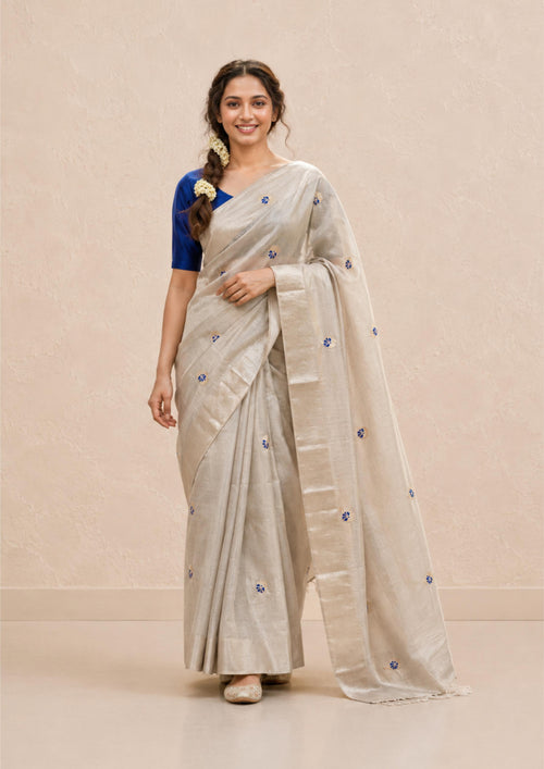 Sridha Silk Blue Meenakari Chanderi Patty Saree