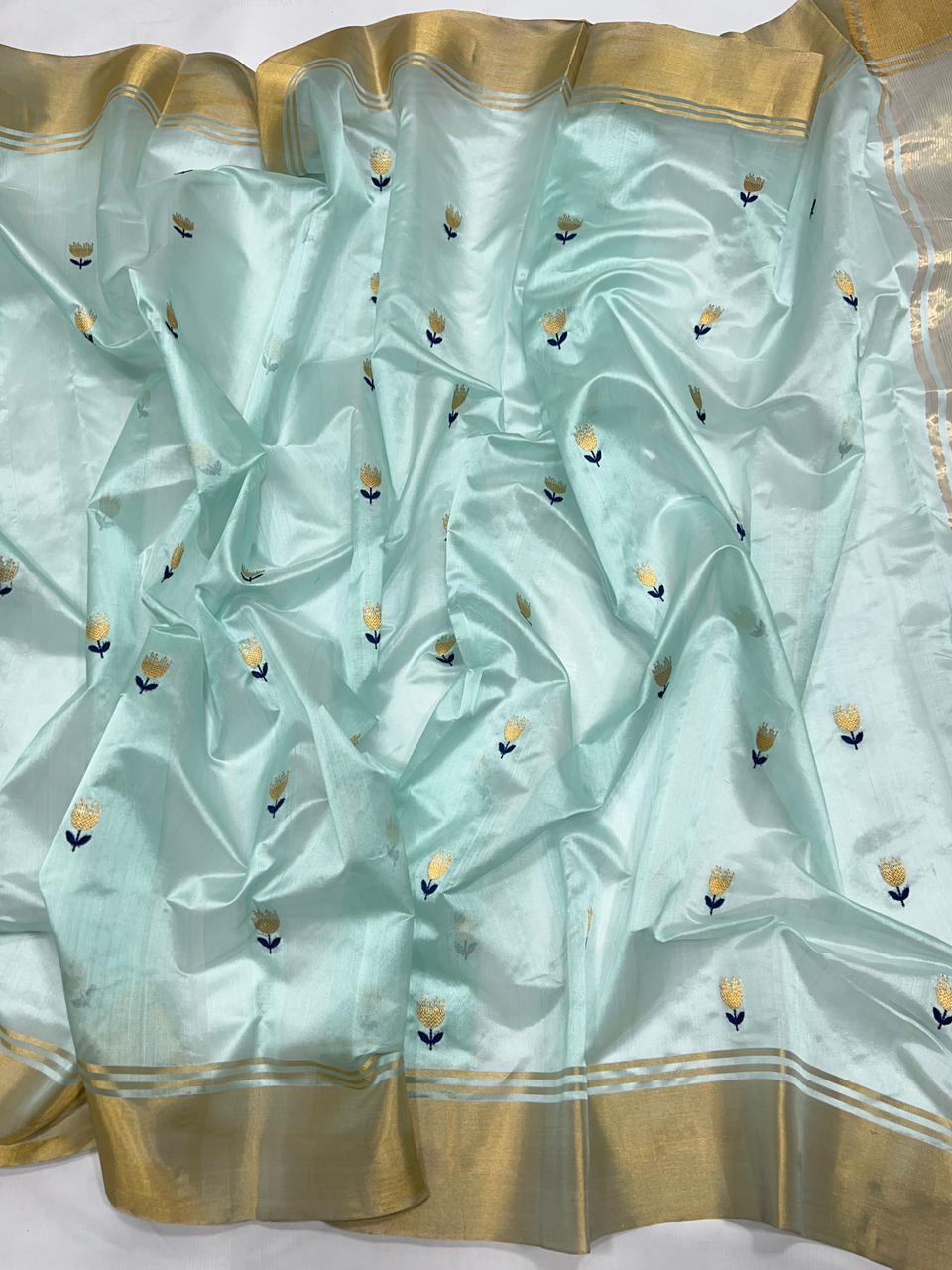Sridha Silk Sky Blue Chanderi Zari Border saree