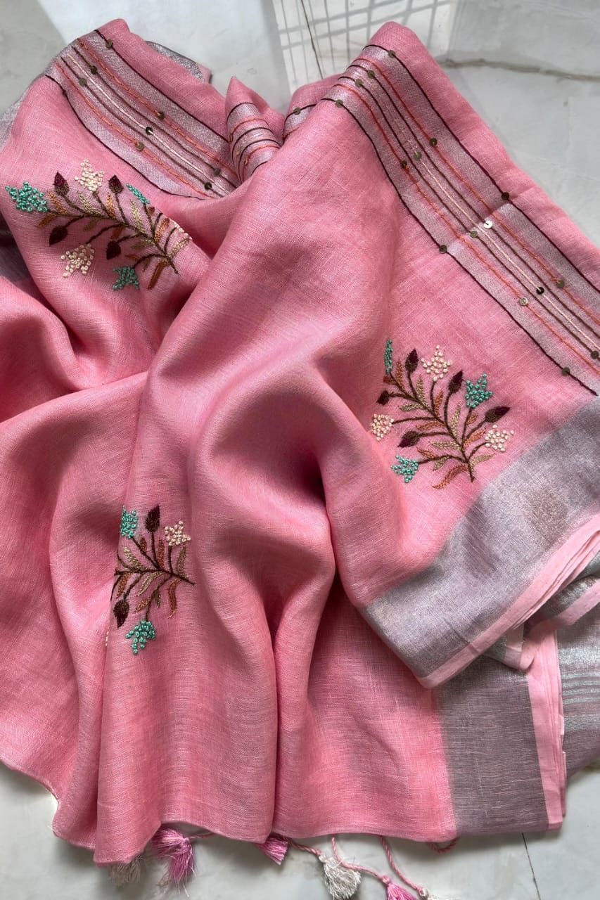 Sridha Silk Floral Heirloom Linen Saree