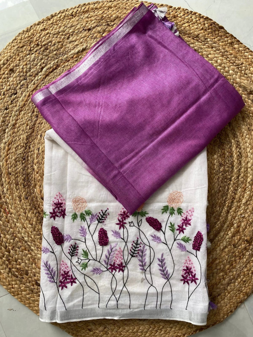 Sridha Silk Dual-Tone Linen Embroidered jaal saree