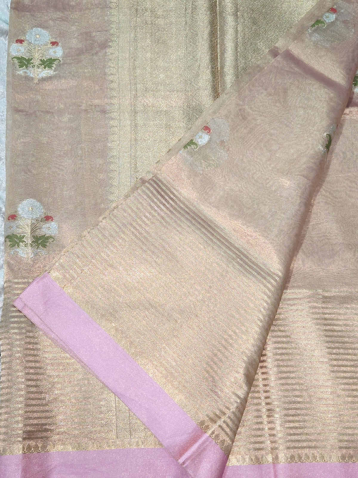 Sridha Silk Pink Gold Tissue Organza saree