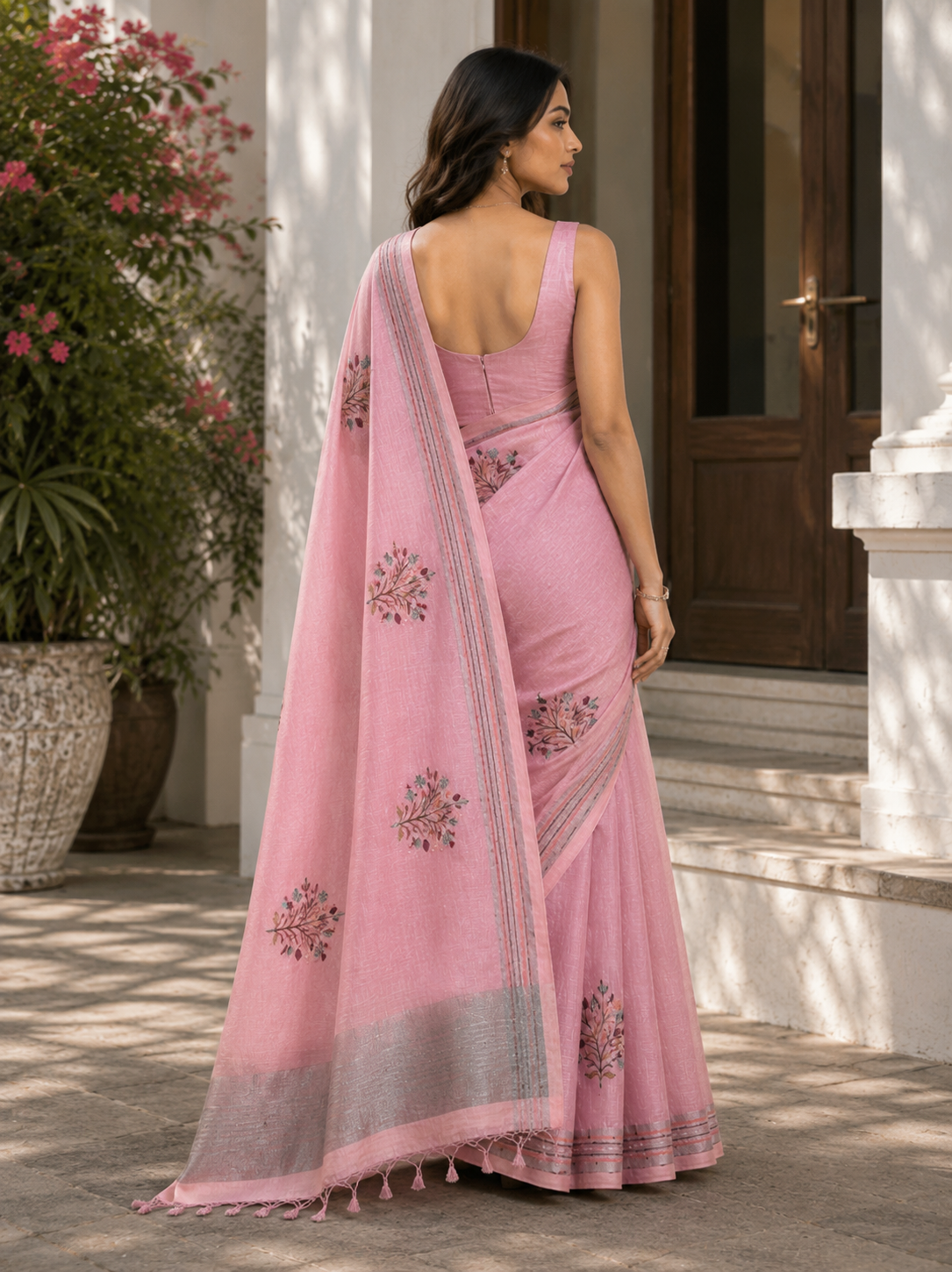 Sridha Silk Floral Heirloom Linen Saree