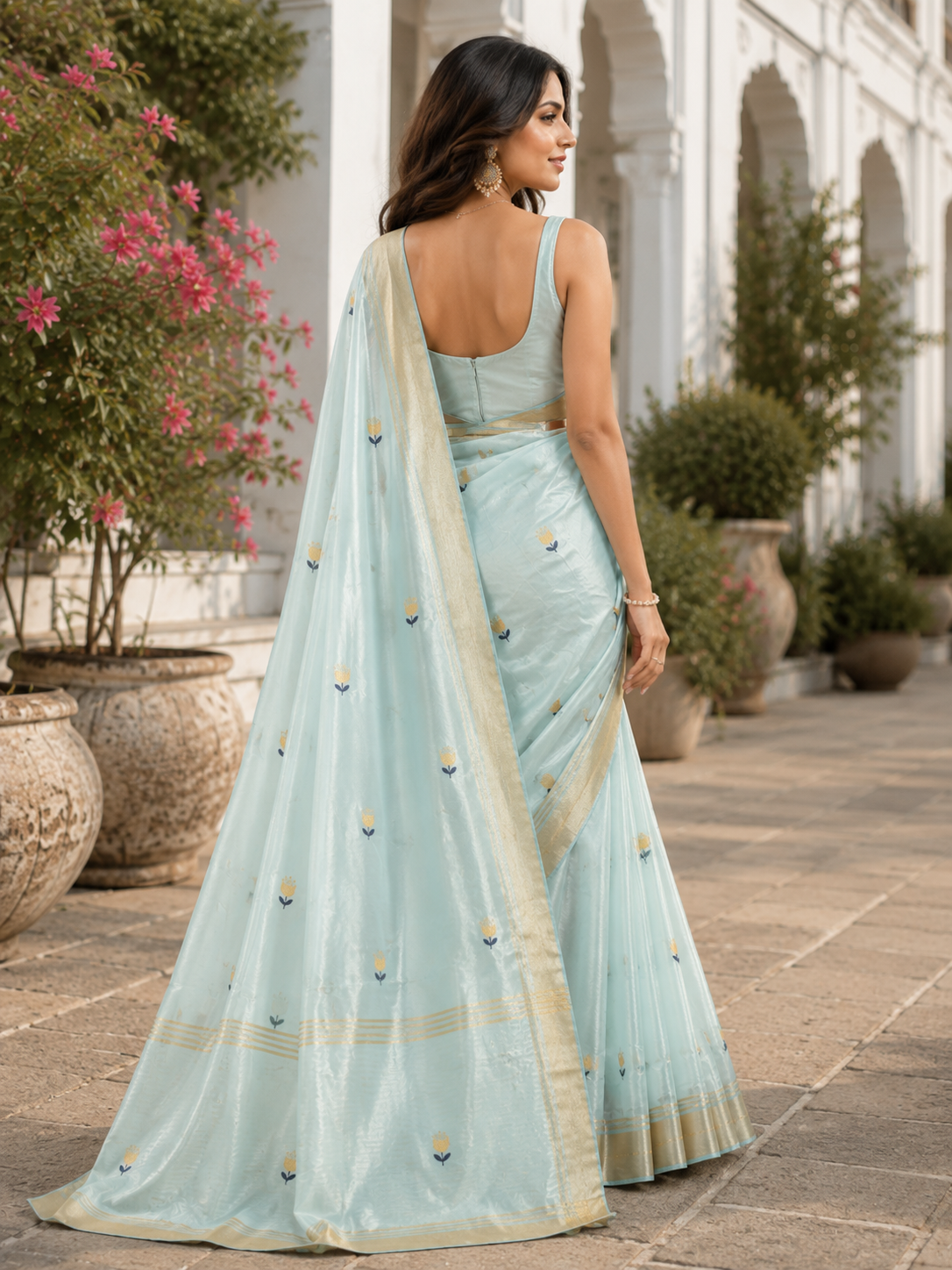 Sridha Silk Sky Blue Chanderi Zari Border saree