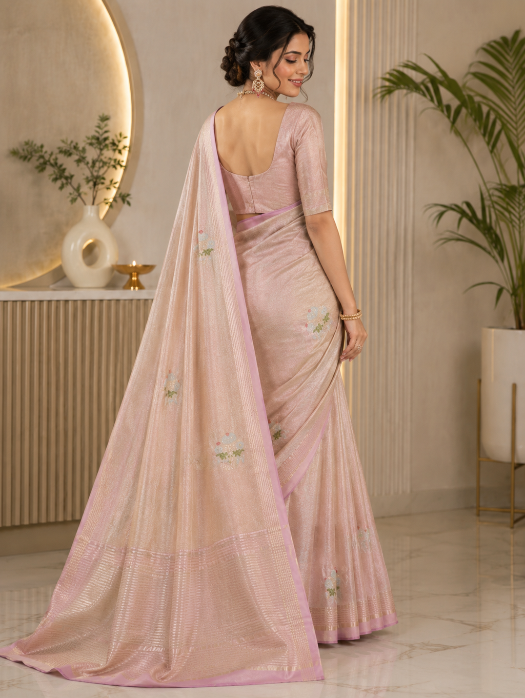 Sridha Silk Pink Gold Tissue Organza saree