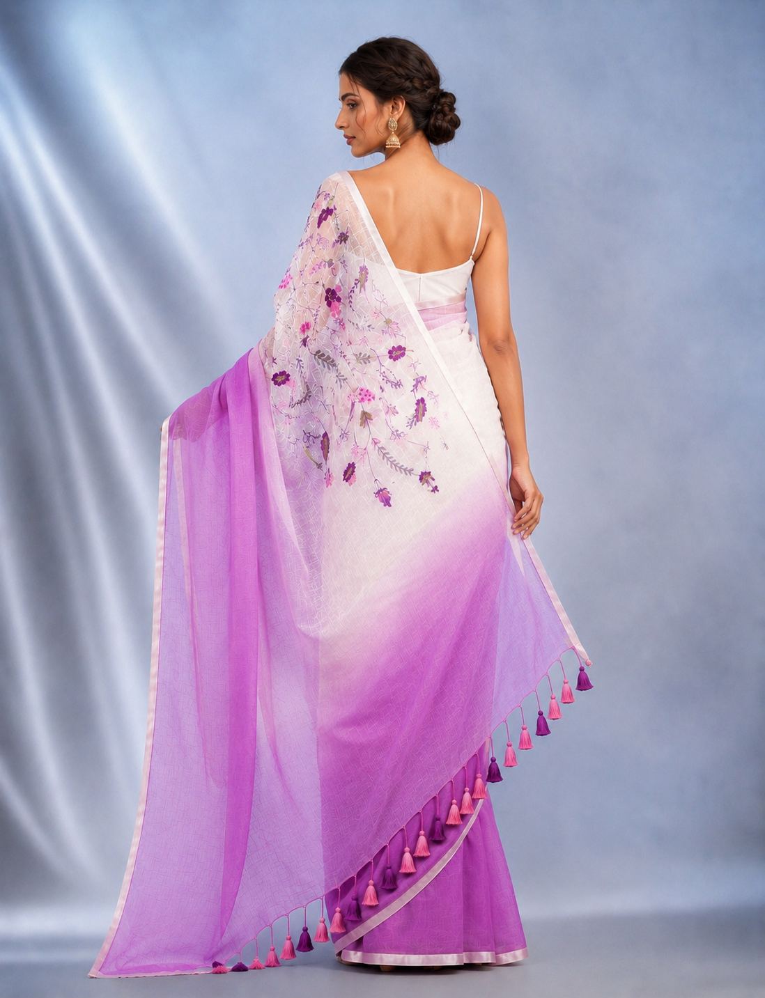 Sridha Silk Dual-Tone Linen Embroidered jaal saree