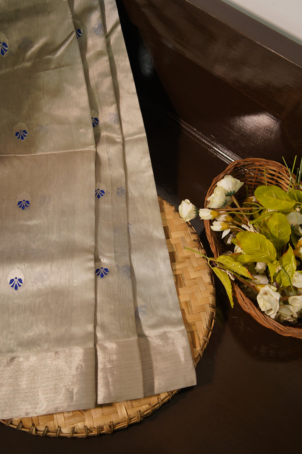 Sridha Silk Blue Meenakari Chanderi Patty Saree