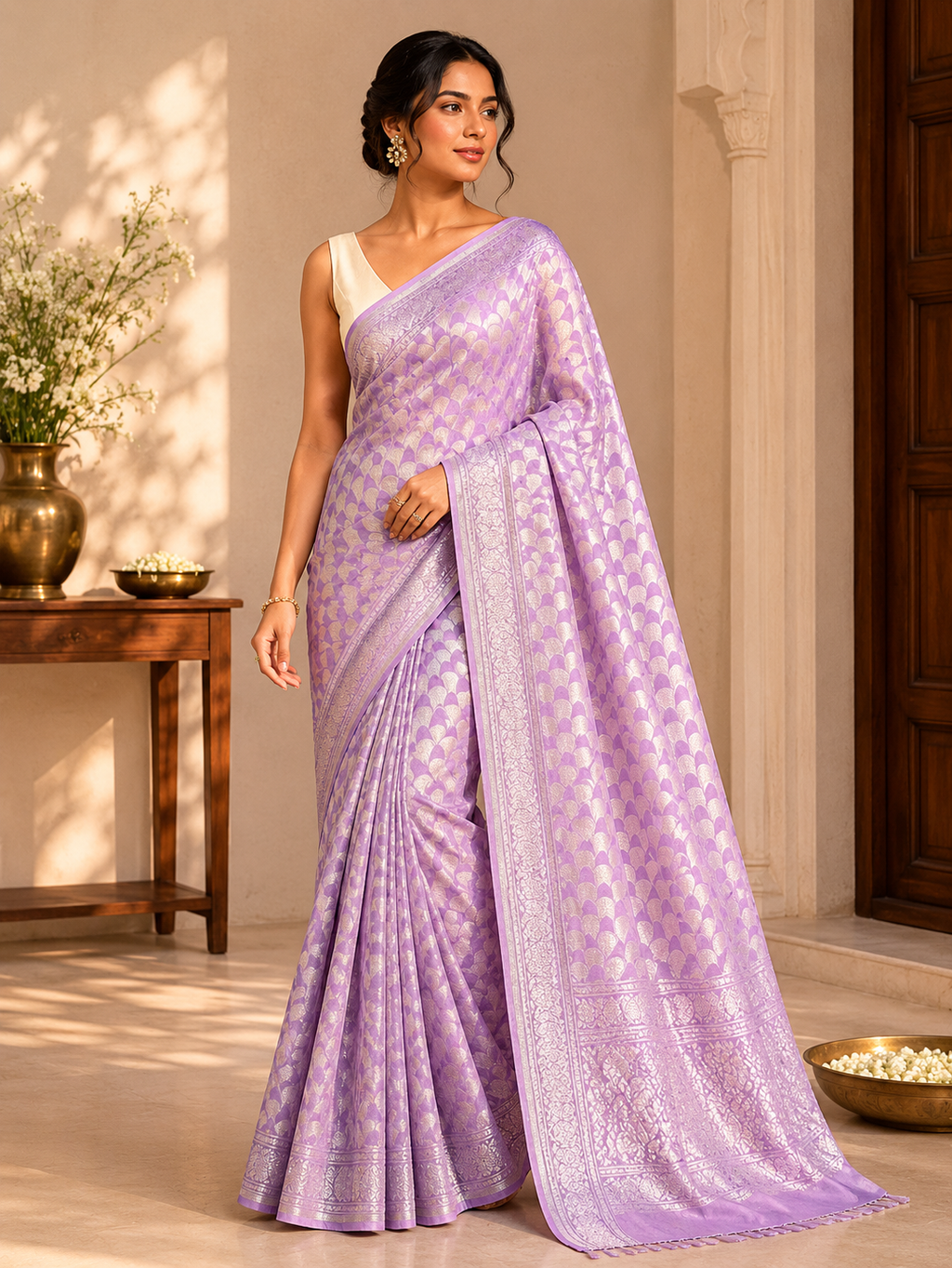 Sridha Silk Geometric Banarasi Saree