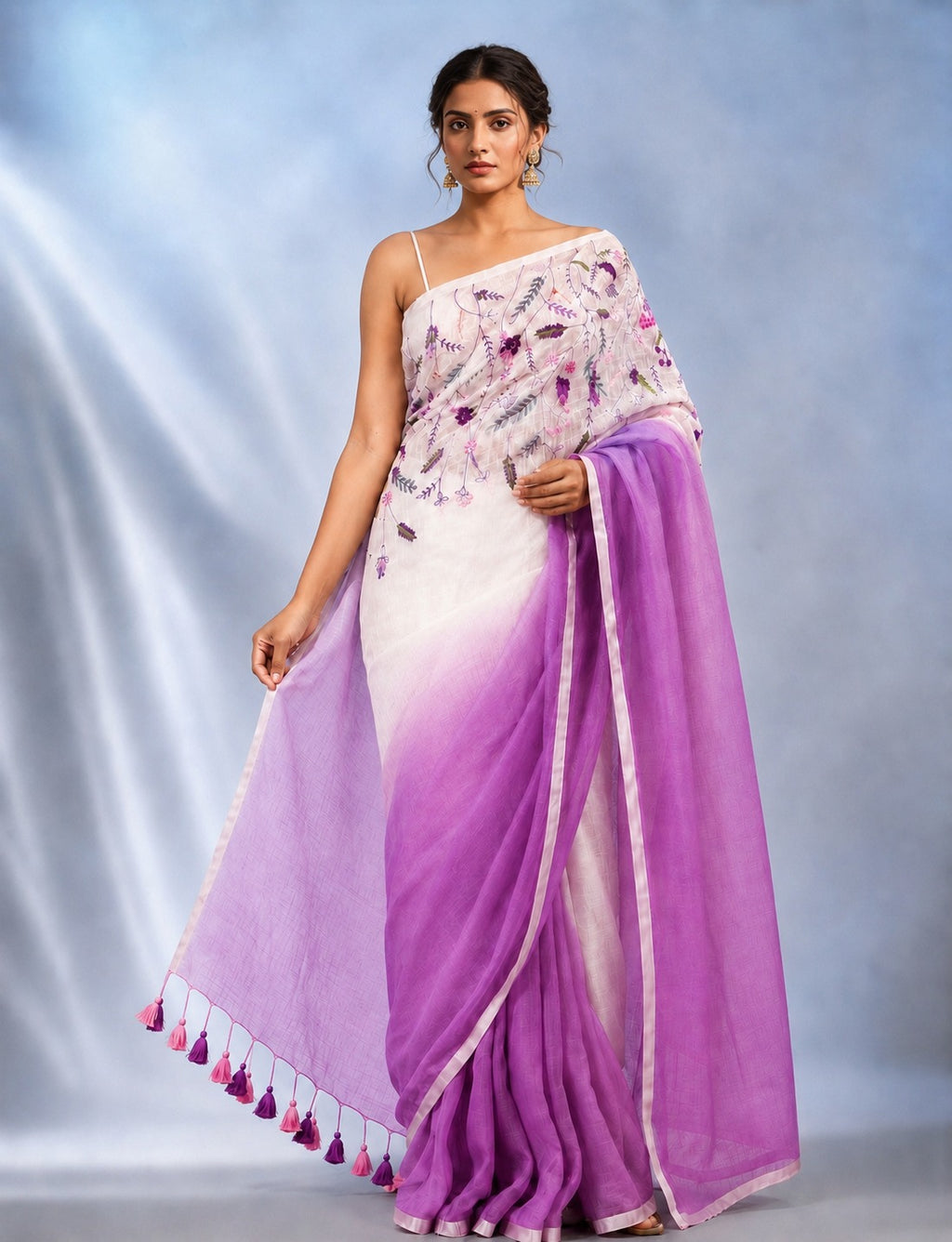 Sridha Silk Dual-Tone Linen Embroidered jaal saree