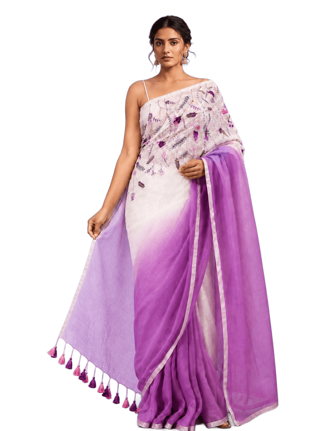Sridha Silk Dual-Tone Linen Embroidered jaal saree