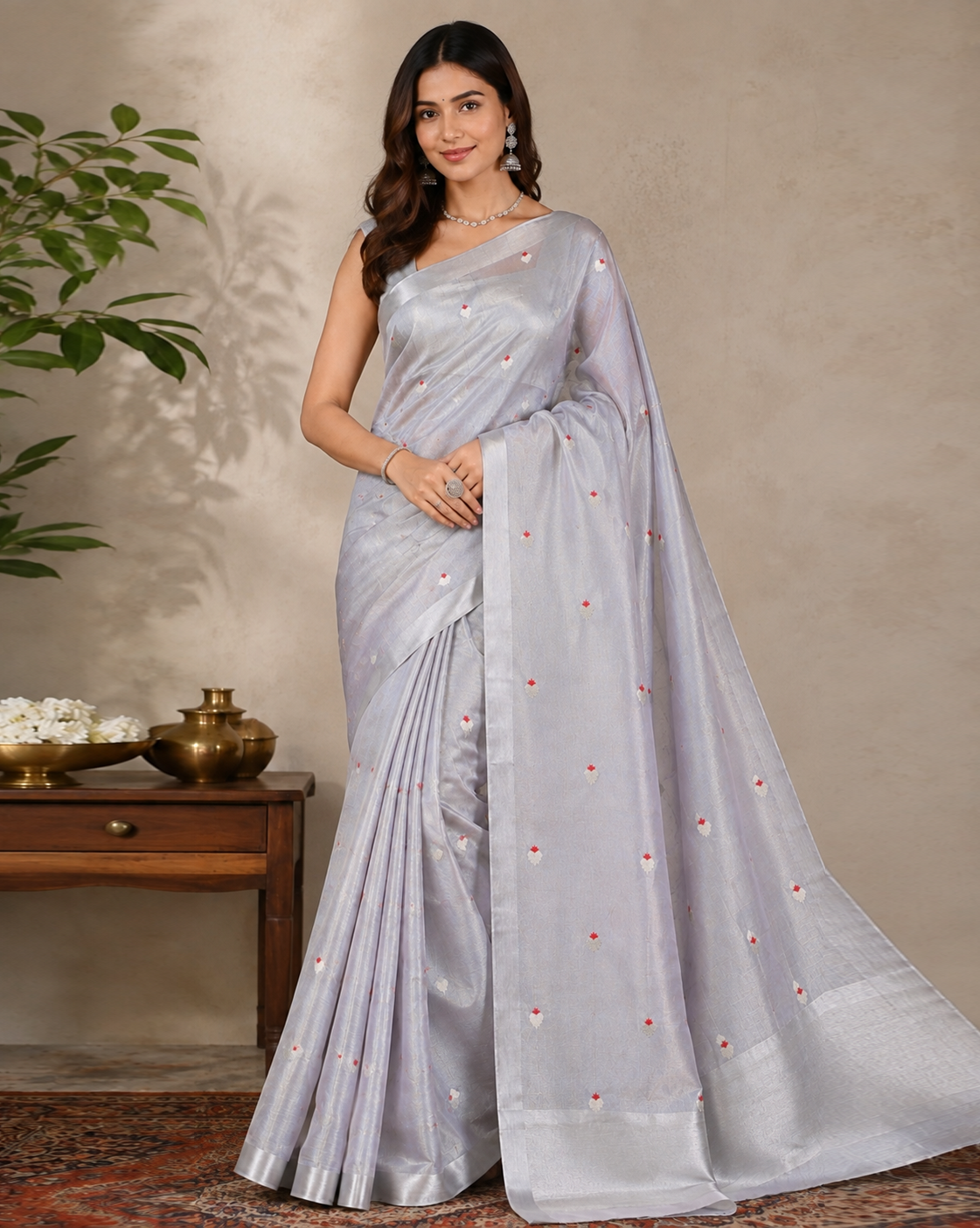 Silver Zari Chanderi Silk Saree