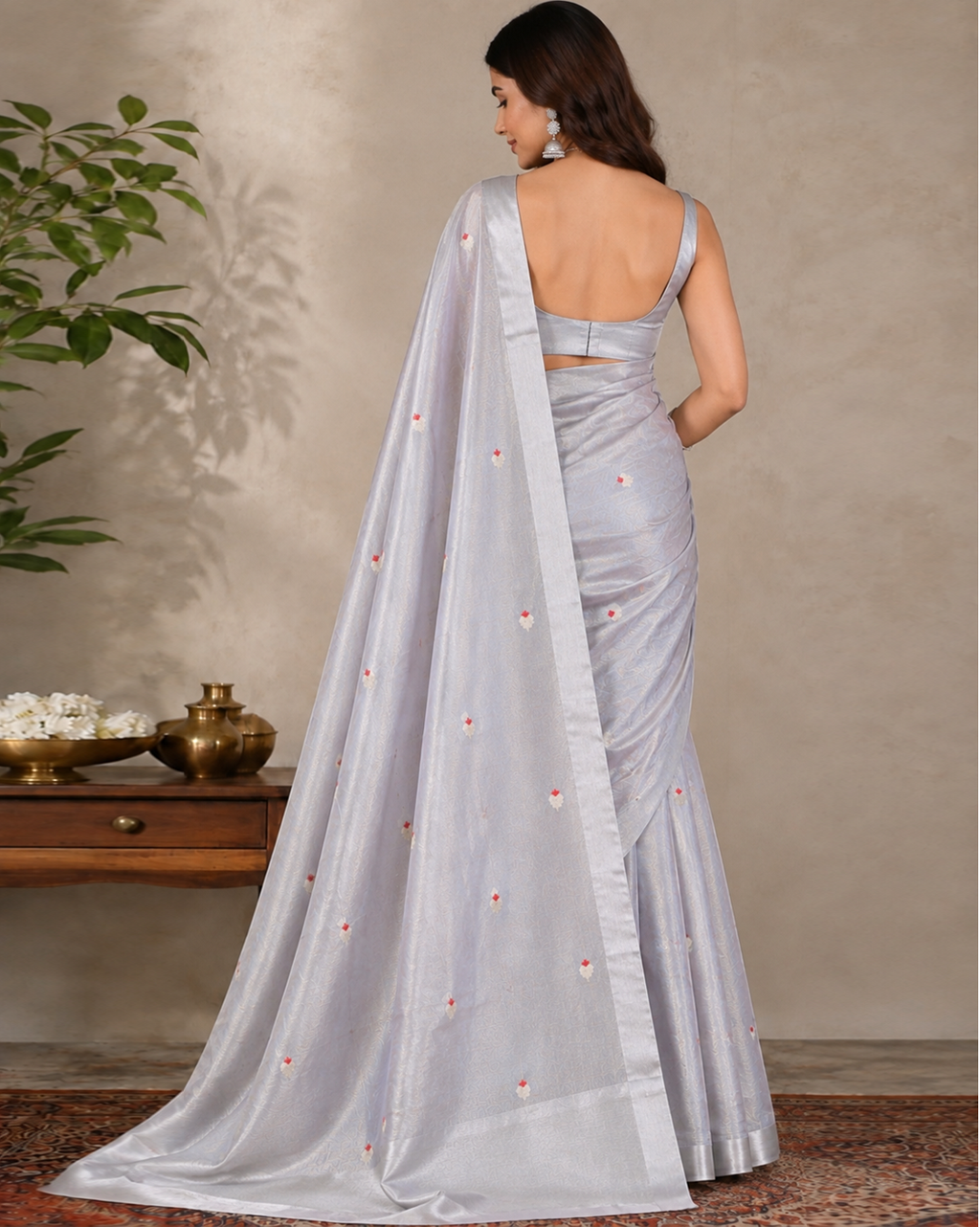 Silver Zari Chanderi Silk Saree
