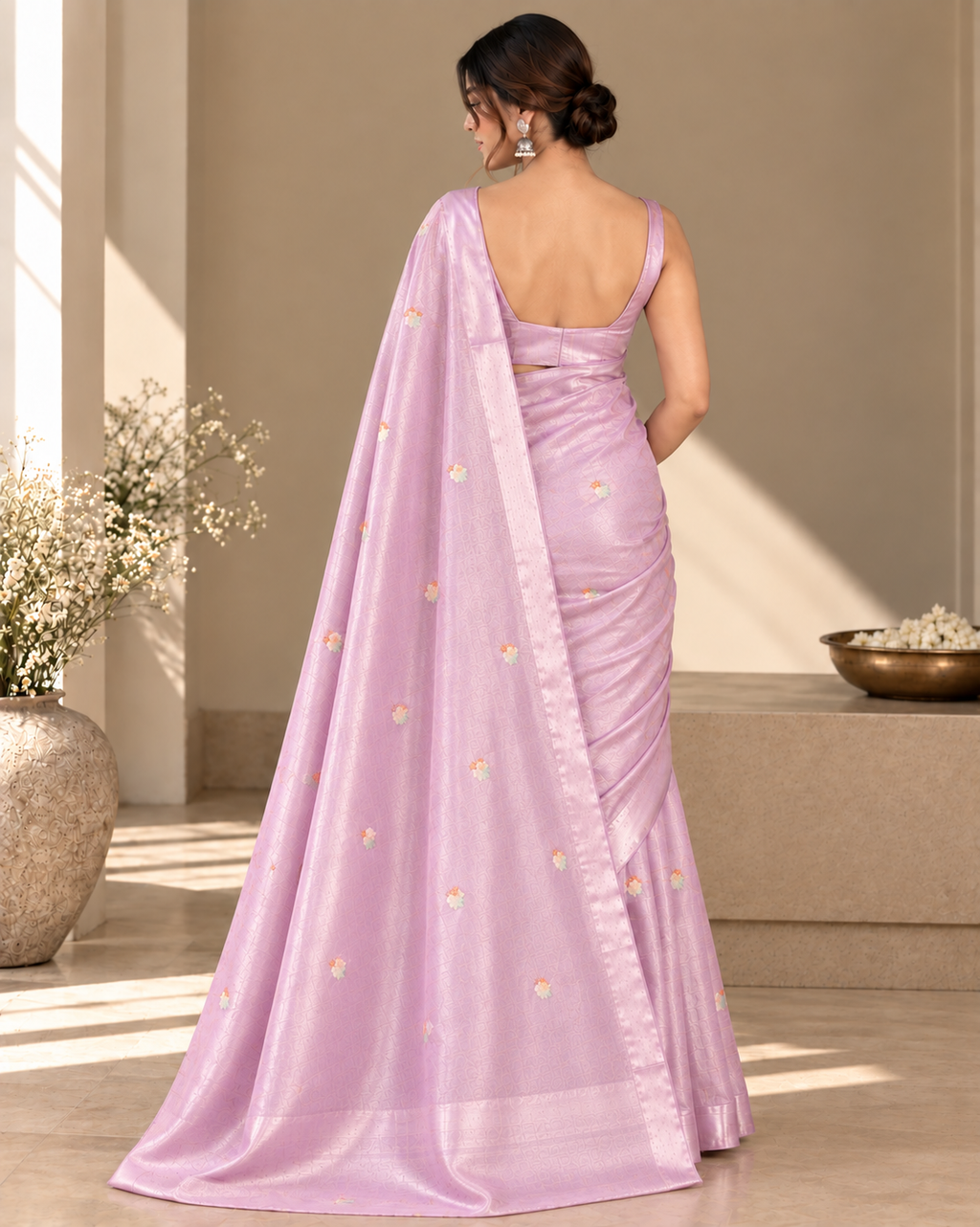 Lavender Netallic Chanderi Saree